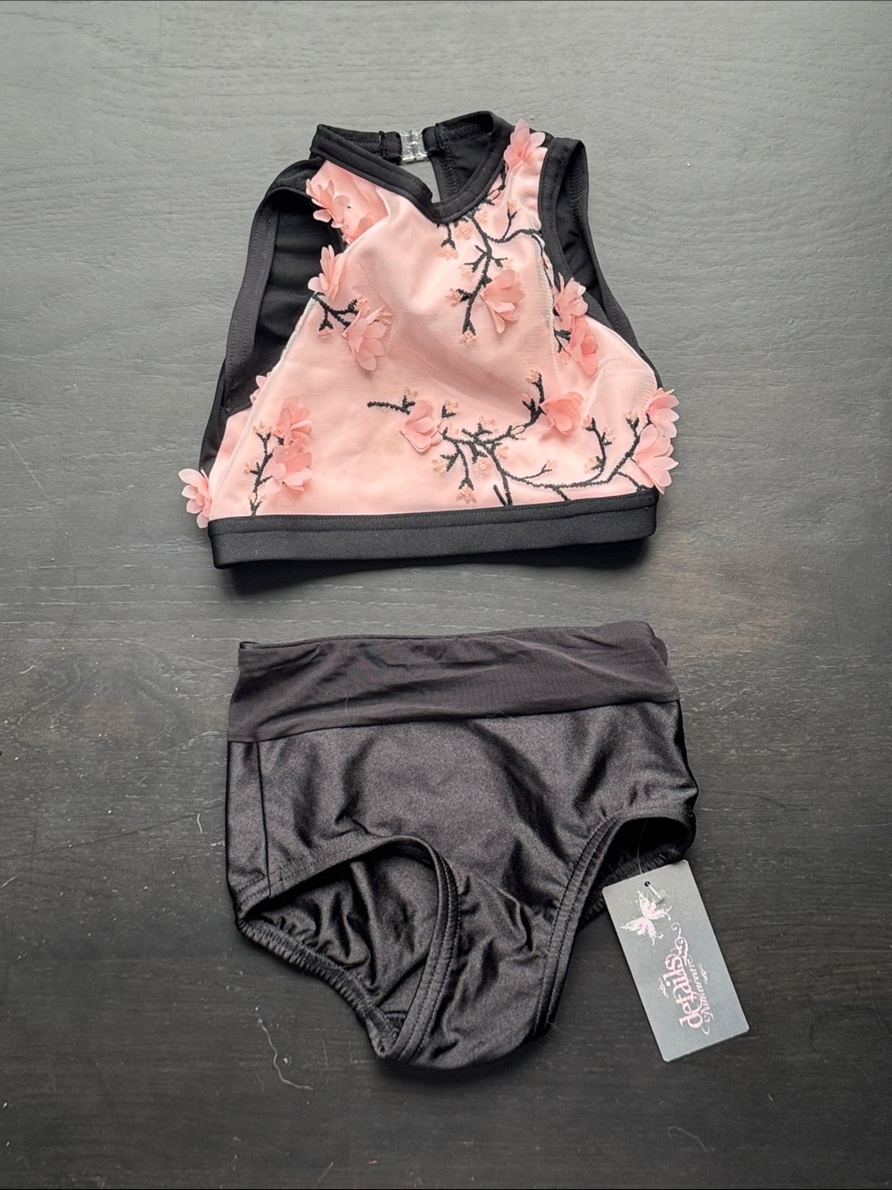 Kids Dance Costume Two-Piece Set in Pink and Black